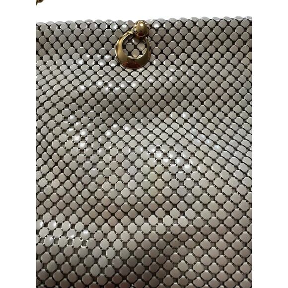 Vintage Signed Whiting Davis Cream Enamel Purse Evening Bag Doorknocker Accent - Picture 3 of 9